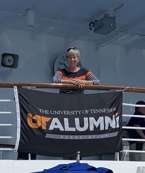 UT Alumni flag on cruise ship