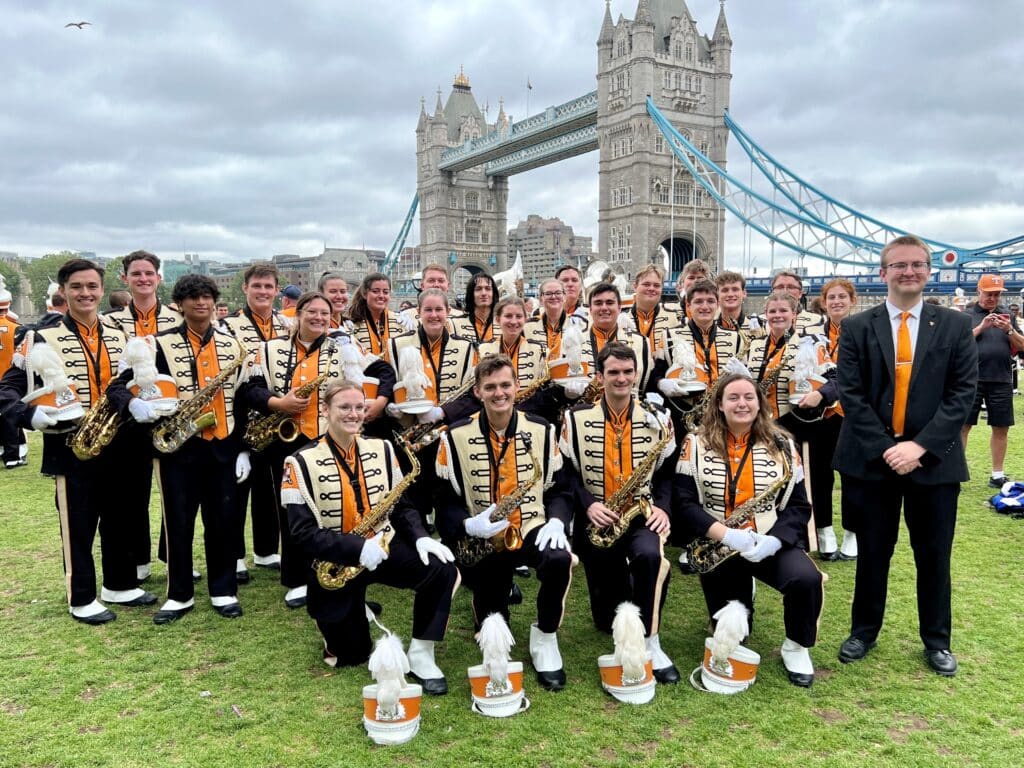 UT Pride of the Southland Band in front of Big Ben. 2023.